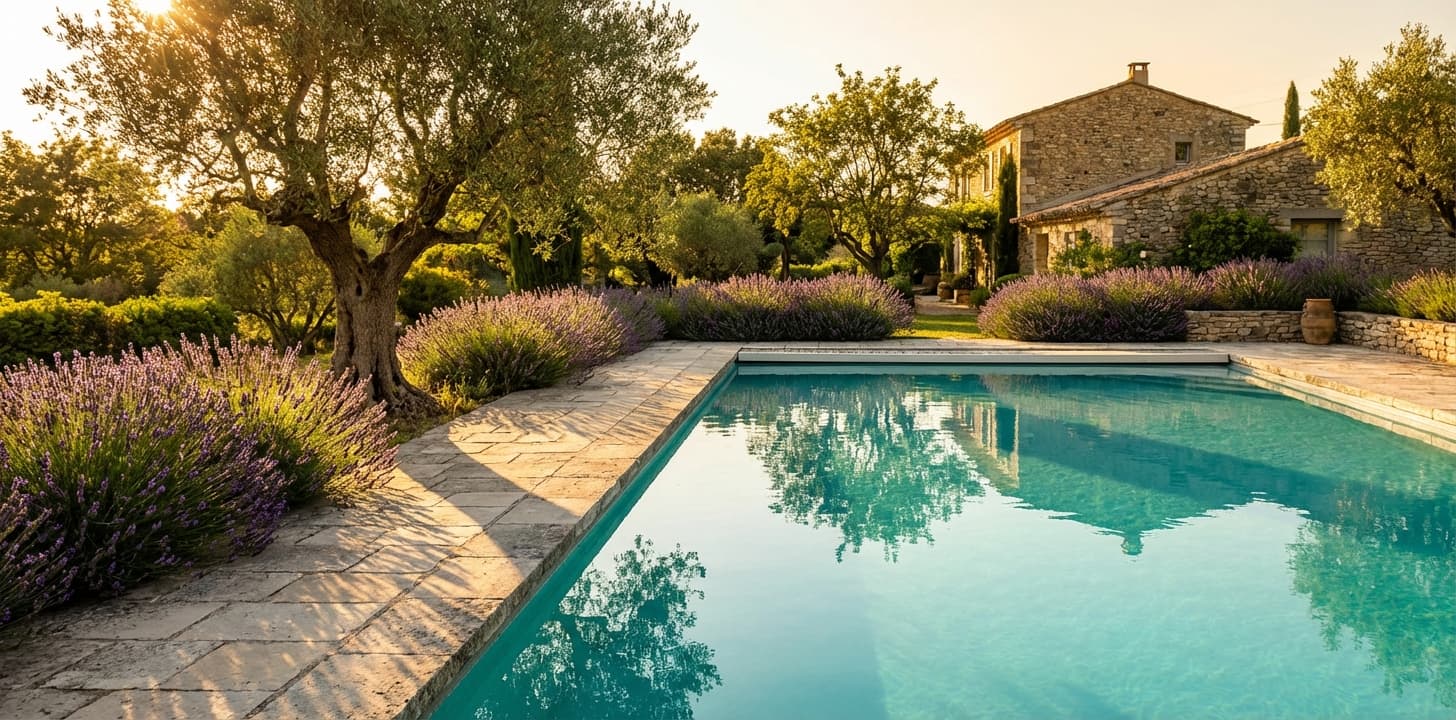 Piscine privée avec eau turquoise dans un jardin